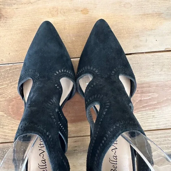 Bella Vista Genuine Leather Suede Black Pumps Sandals 7 Women's Cut Out - Picture 5 of 8